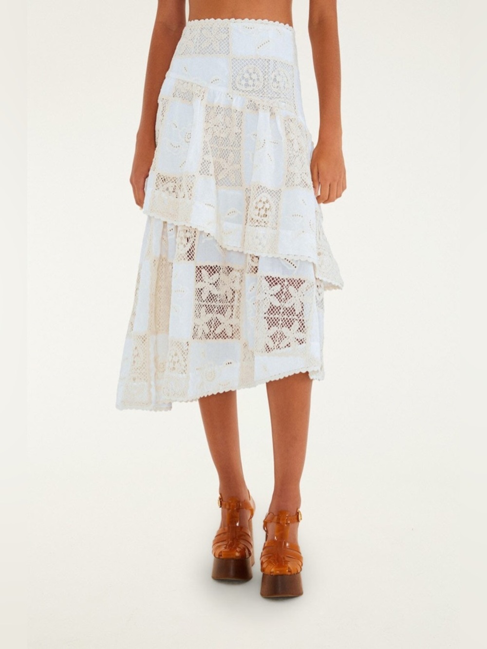 FARM RIO Off-White Scarf Eyelet Layered Maxi Skirt - Picture 2 of 4